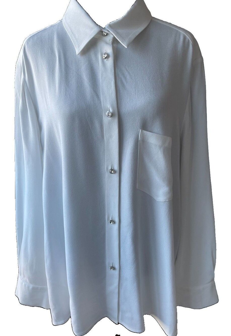 PIAZZA SEMPIONE White Crepe Long Sleeve Crystal Button Blouse Size 50 US XL